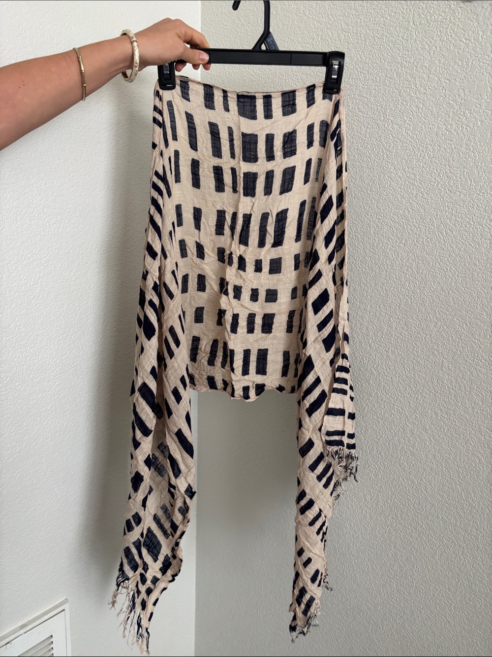 Beige and Black Patterned Asymmetric Hem Skirt